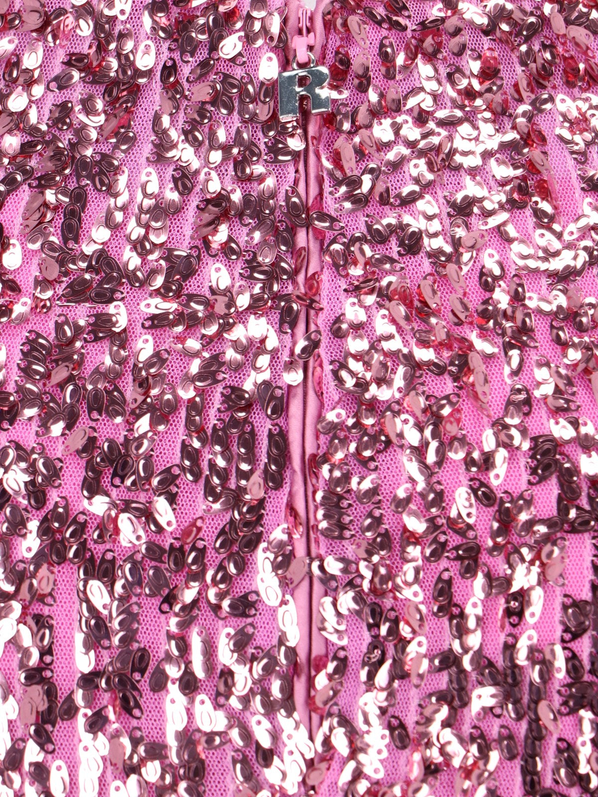 Rotate Birger Christensen Gonna Midi Paillettes-Gonne maxi-Rotate Birger Christensen-Gonna Midi Paillettes Rotate Birger Christensen, in tessuto rosa, design a tubino, chiusura a zip retro dettaglio logo metallico argentato, spacco centrale retro, orlo dritto.-Dresso