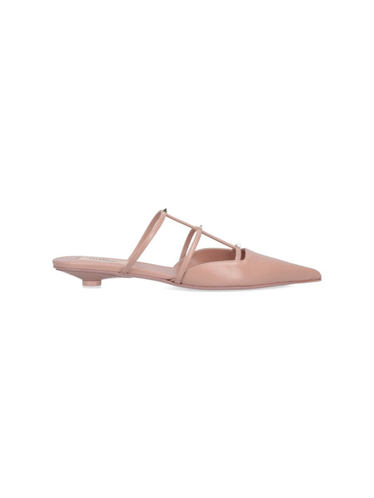 Valentino Garavani Mules "rockstud wispy"-mules con tacco-Valentino Garavani-Mules "rockstud wispy" Valentino Garavani, in pelle rosa, a punta, cinturini superiori dettaglio mini borchie dorate, vestibilità slip-on, tacco rotondo in gomma.-Dresso